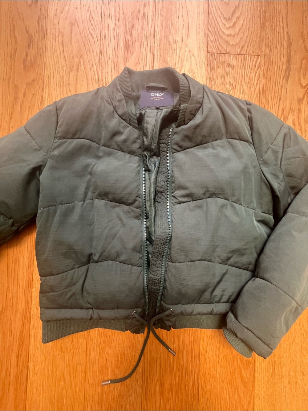 3/$15 Only Our Story Forrest Green Cropped Puffer Bomber Jacket